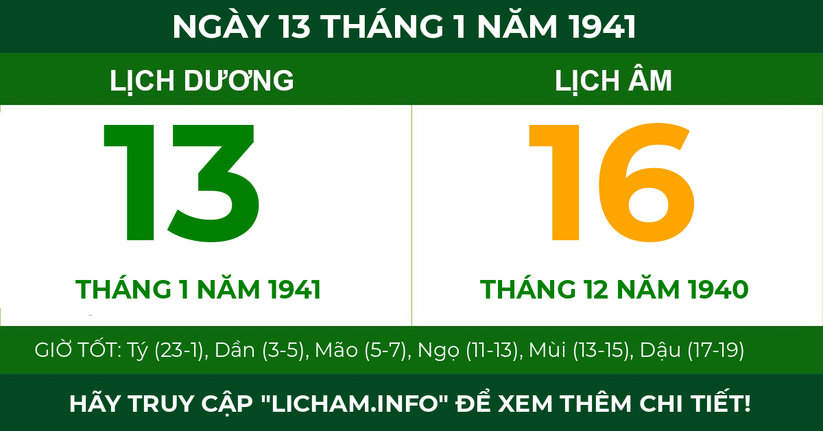 lịch âm ngày 13 tháng 1 năm 1941