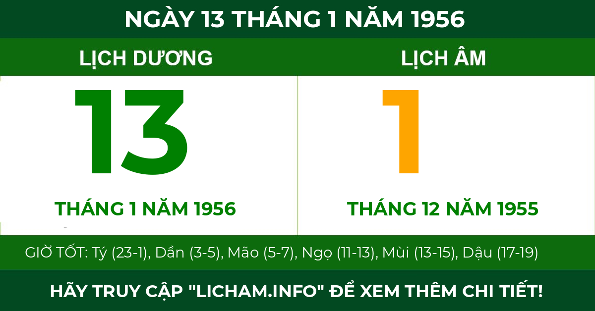 lịch âm ngày 13 tháng 1 năm 1956