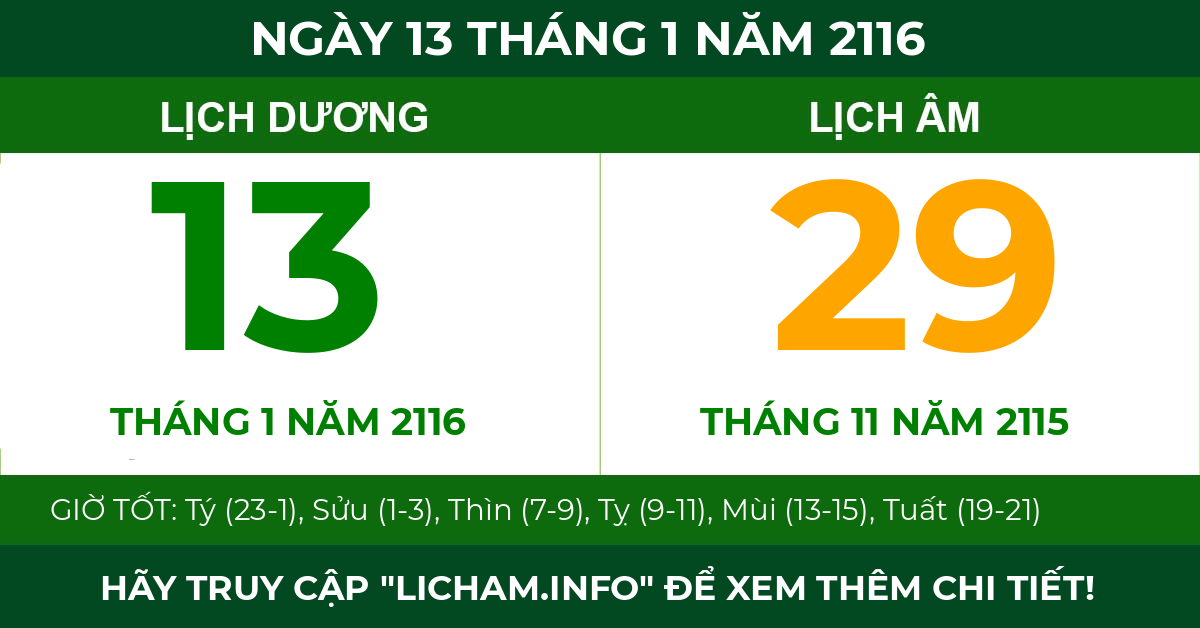 lịch âm ngày 13 tháng 1 năm 2116