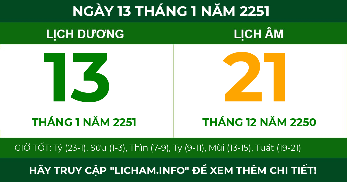 lịch âm ngày 13 tháng 1 năm 2251
