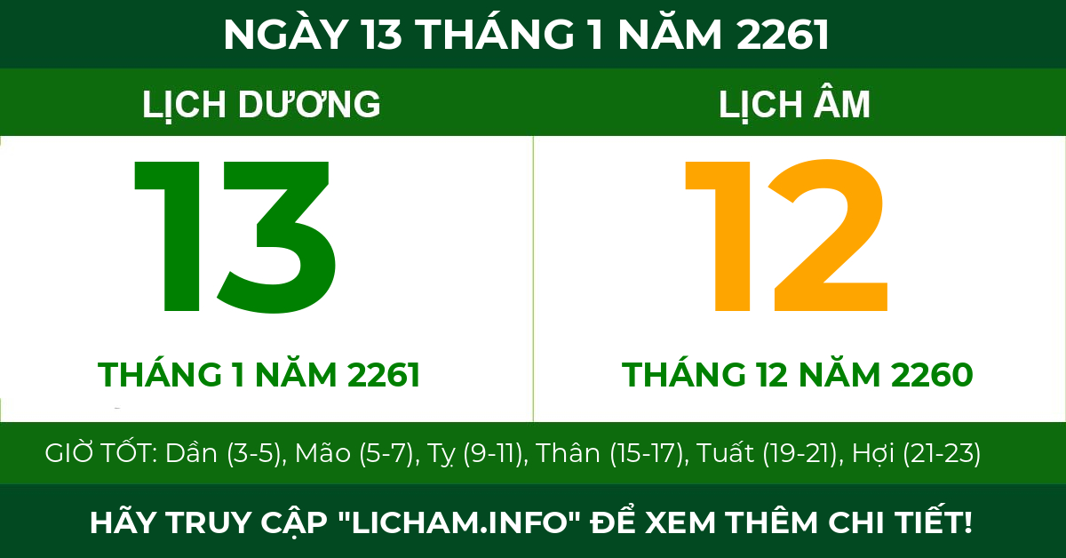lịch âm ngày 13 tháng 1 năm 2261