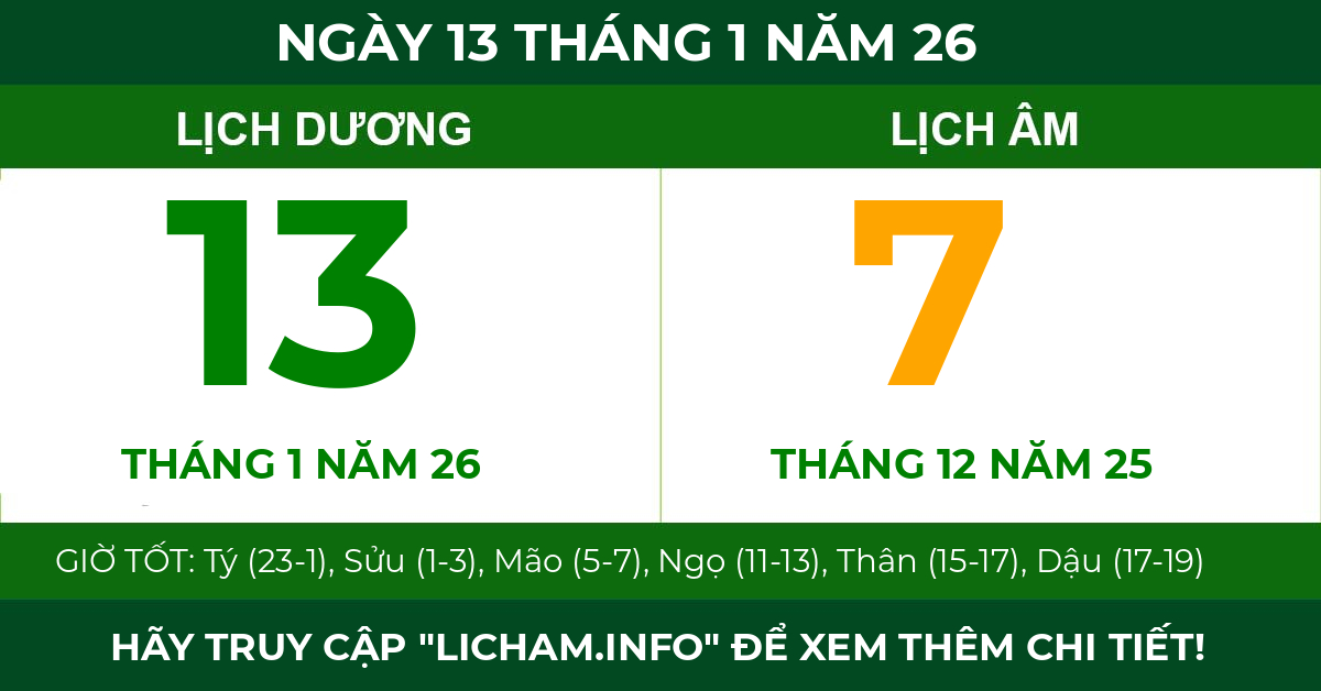 lịch âm ngày 13 tháng 1 năm 26