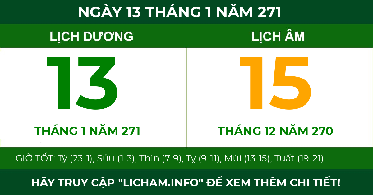 lịch âm ngày 13 tháng 1 năm 271