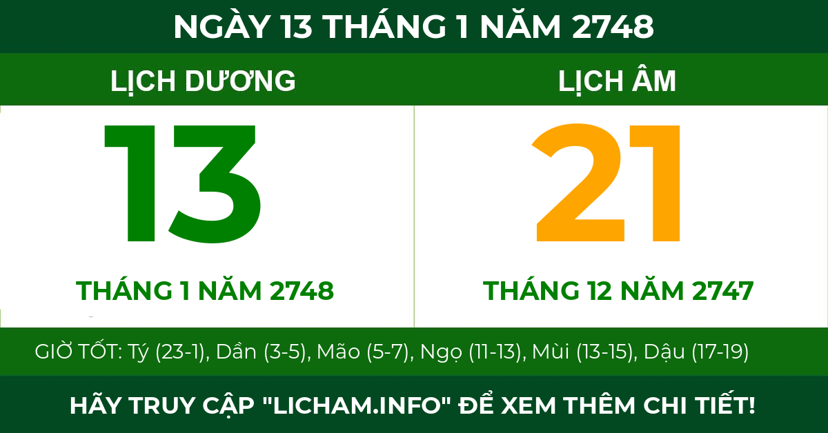 lịch âm ngày 13 tháng 1 năm 2748