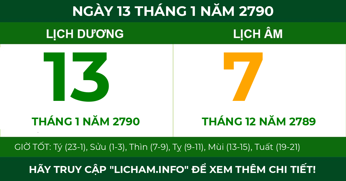 lịch âm ngày 13 tháng 1 năm 2790