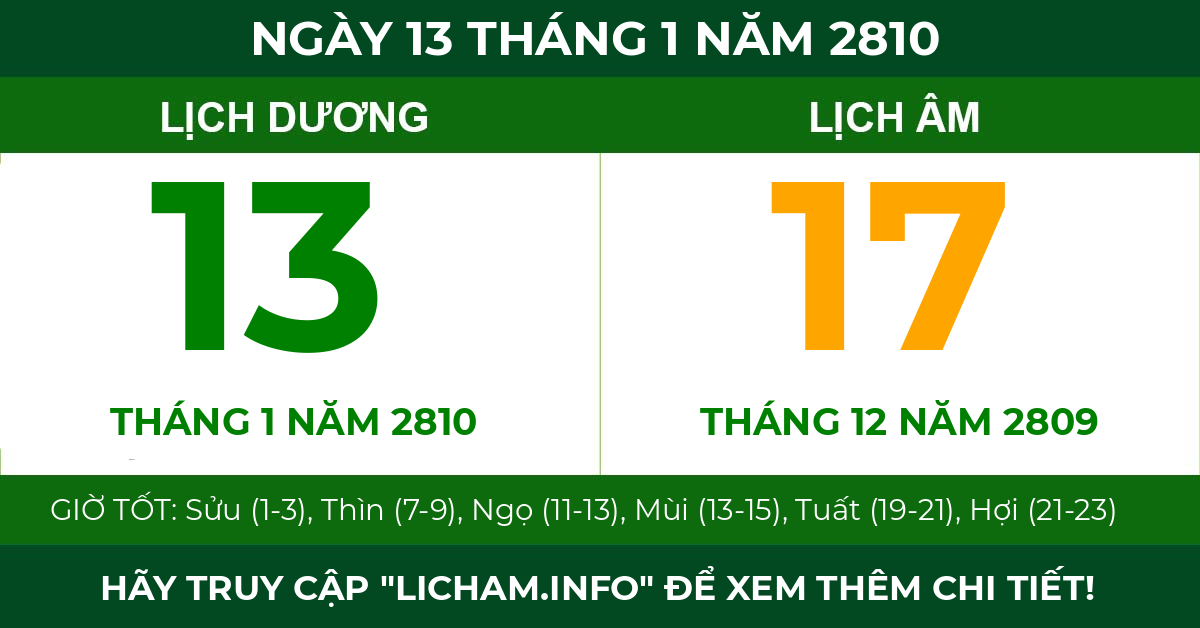 lịch âm ngày 13 tháng 1 năm 2810