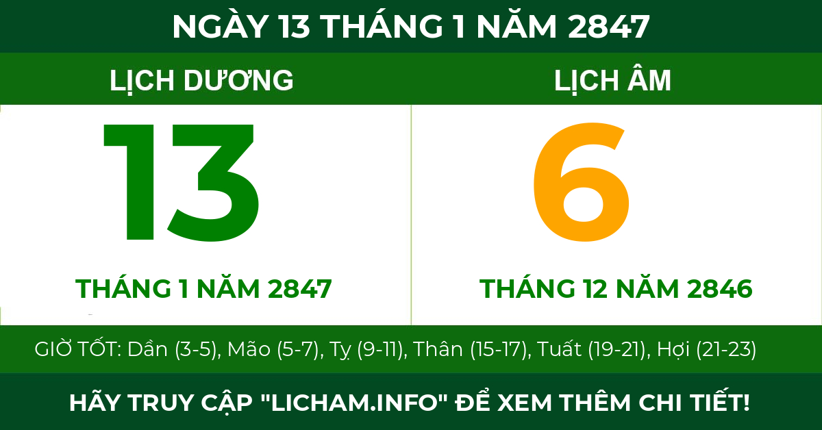 lịch âm ngày 13 tháng 1 năm 2847
