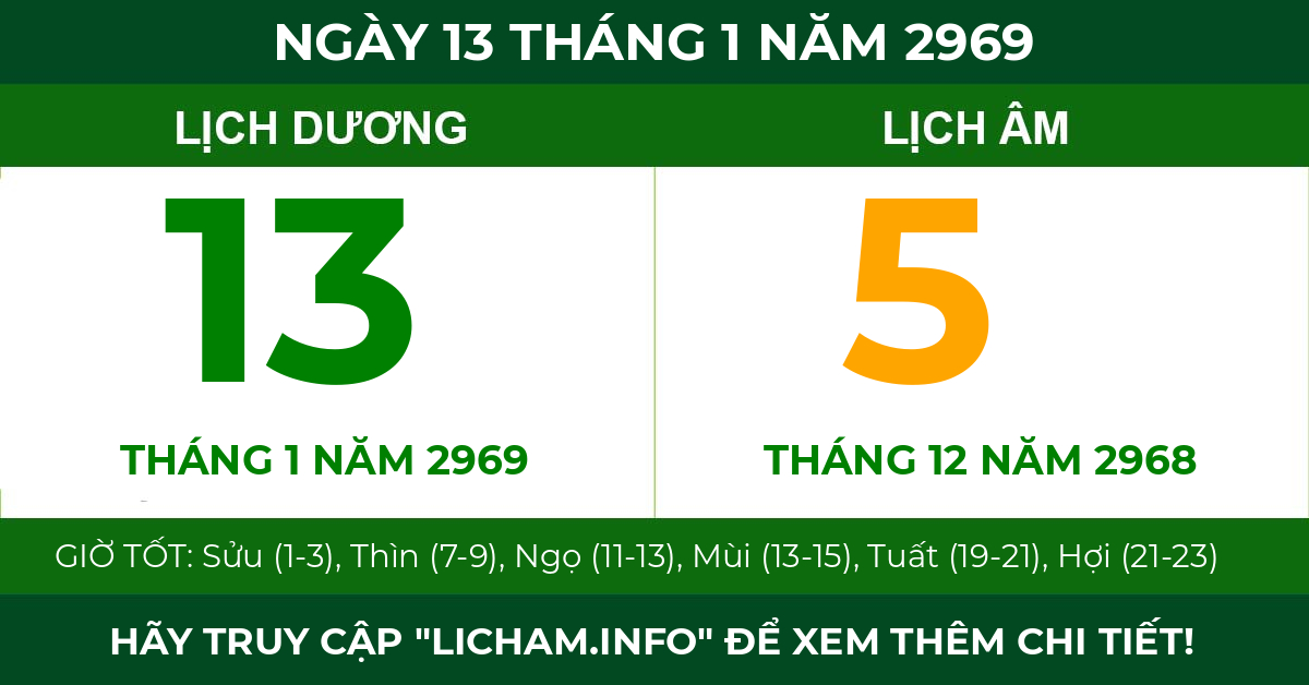 lịch âm ngày 13 tháng 1 năm 2969
