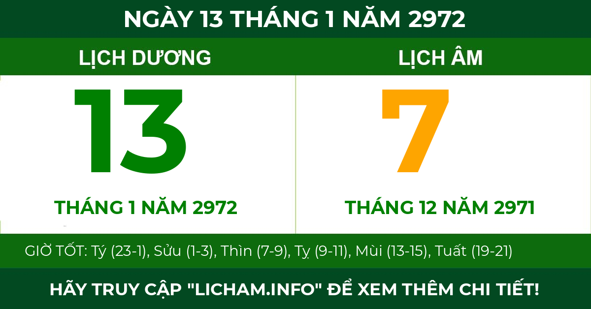 lịch âm ngày 13 tháng 1 năm 2972