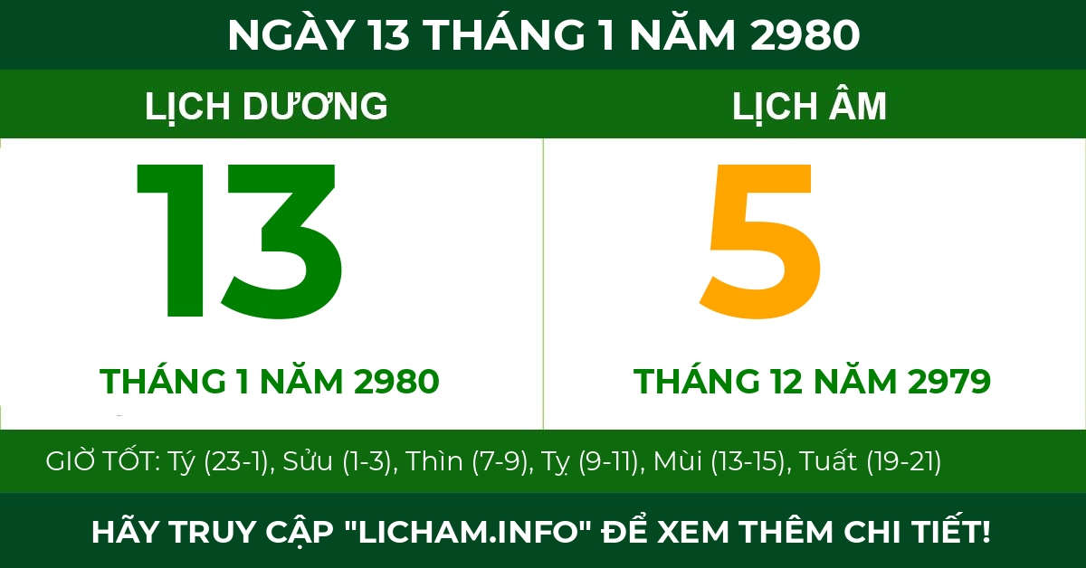 lịch âm ngày 13 tháng 1 năm 2980