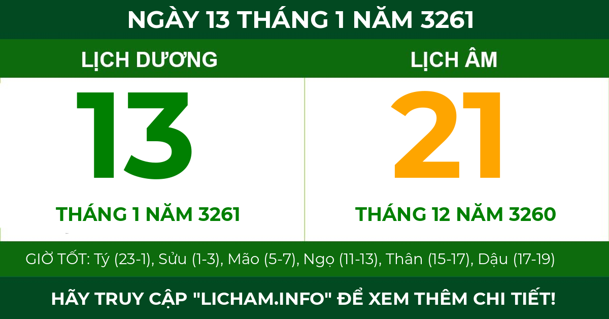 lịch âm ngày 13 tháng 1 năm 3261