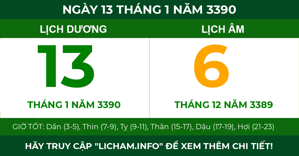 lịch âm ngày 13 tháng 1 năm 3390