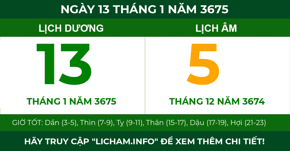 lịch âm ngày 13 tháng 1 năm 3675
