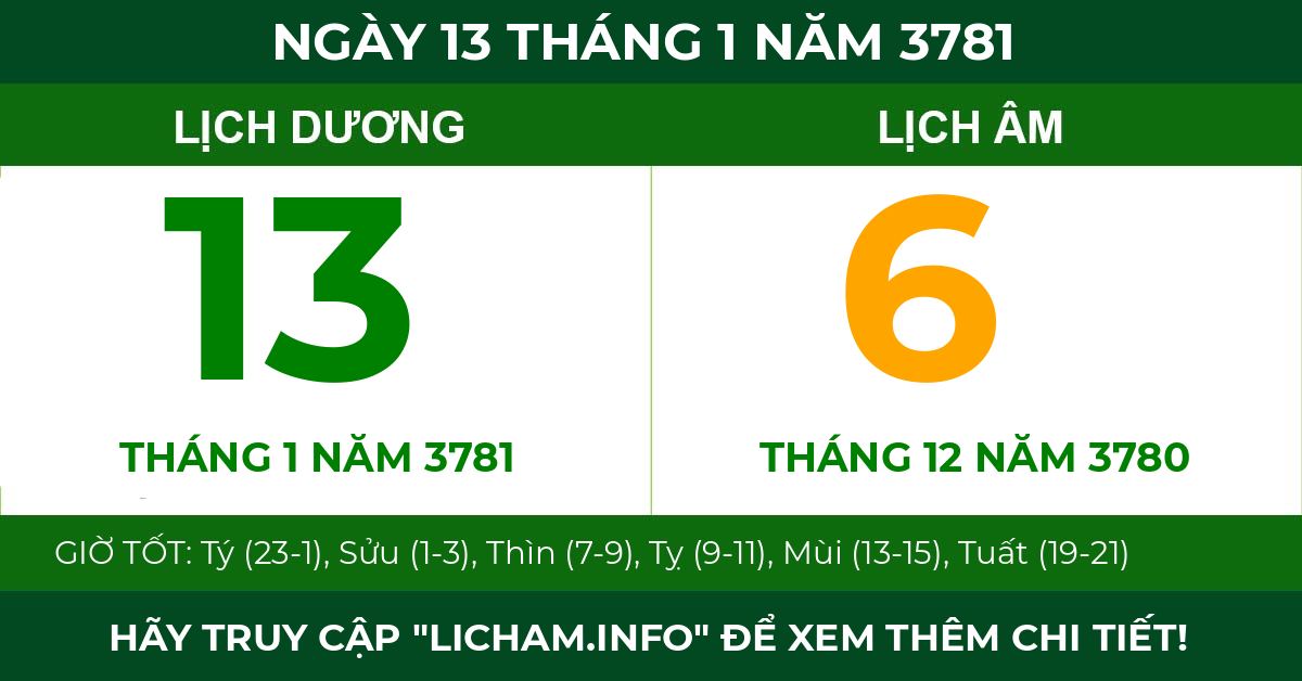 lịch âm ngày 13 tháng 1 năm 3781