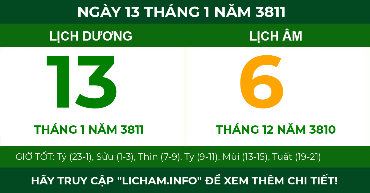 lịch âm ngày 13 tháng 1 năm 3811