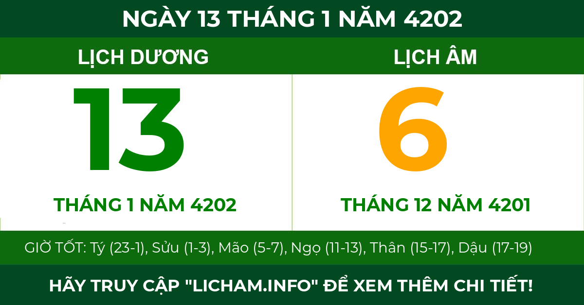 lịch âm ngày 13 tháng 1 năm 4202