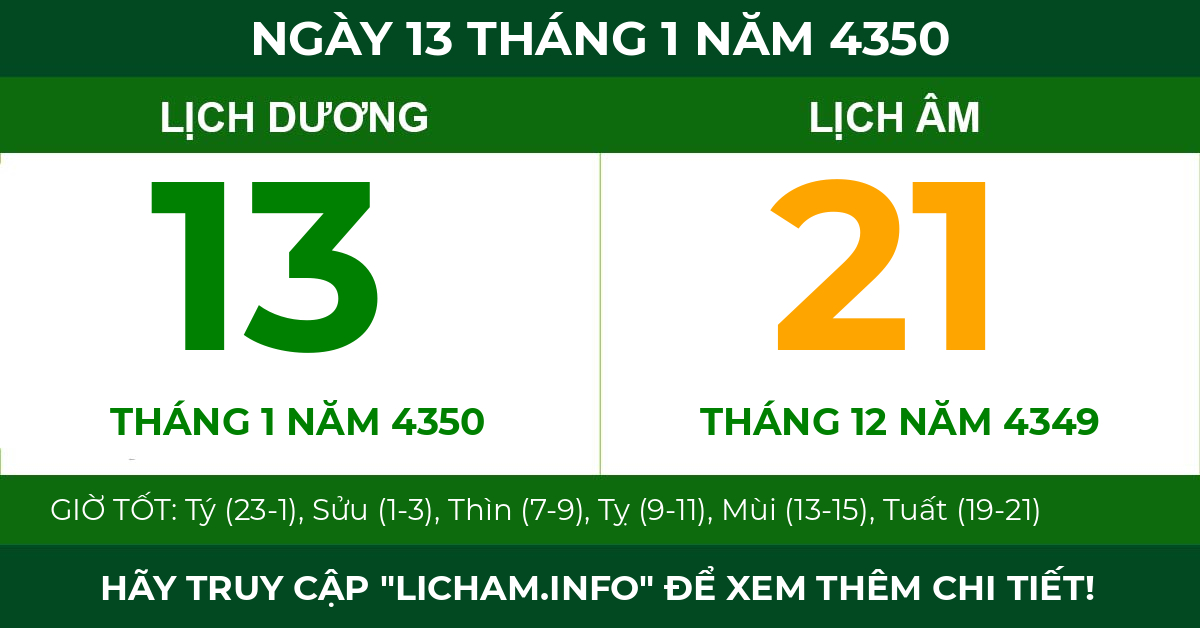 lịch âm ngày 13 tháng 1 năm 4350