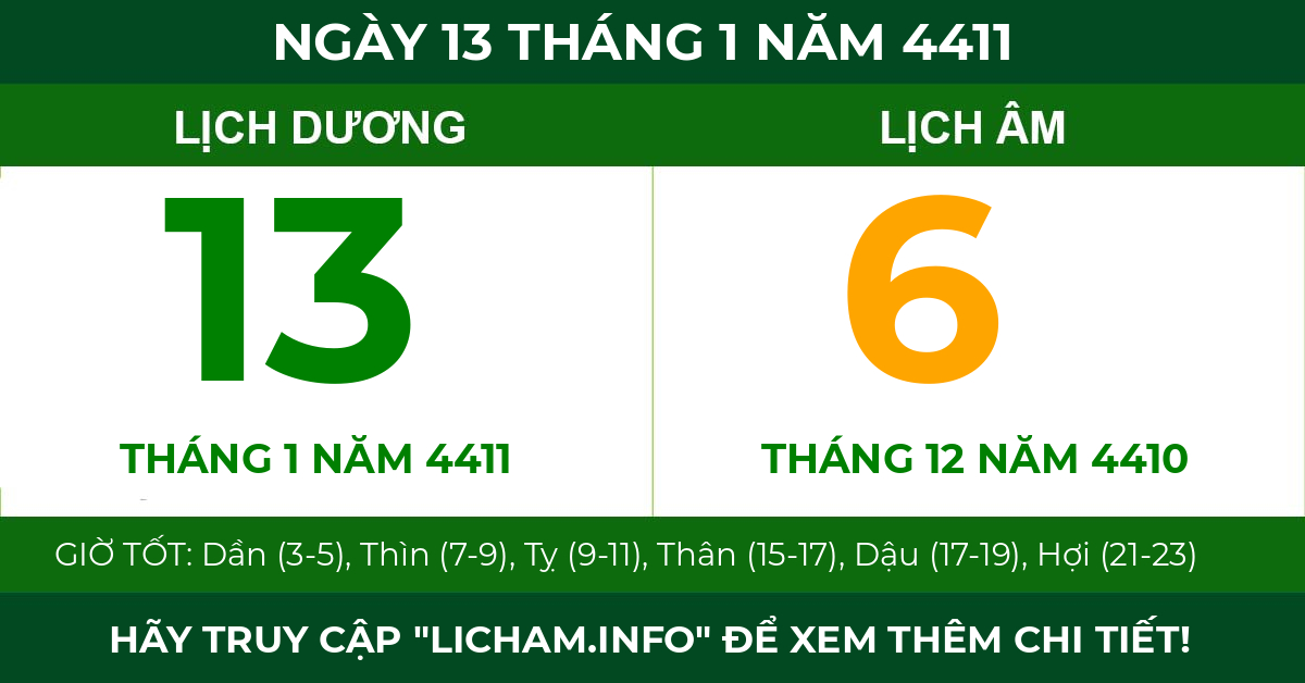 lịch âm ngày 13 tháng 1 năm 4411