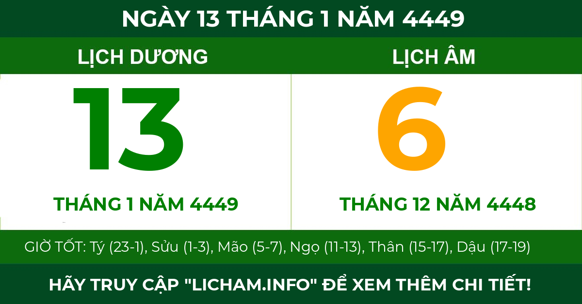 lịch âm ngày 13 tháng 1 năm 4449