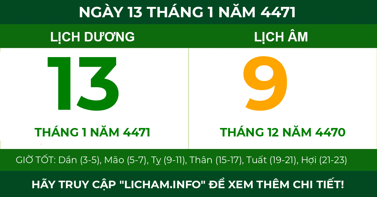 lịch âm ngày 13 tháng 1 năm 4471