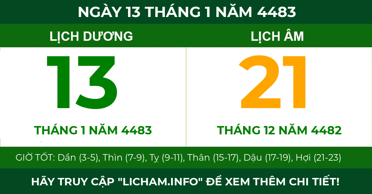 lịch âm ngày 13 tháng 1 năm 4483