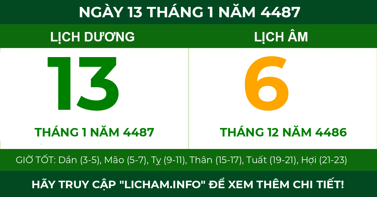 lịch âm ngày 13 tháng 1 năm 4487