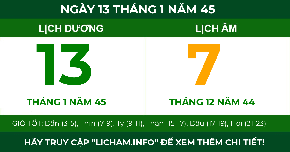 lịch âm ngày 13 tháng 1 năm 45