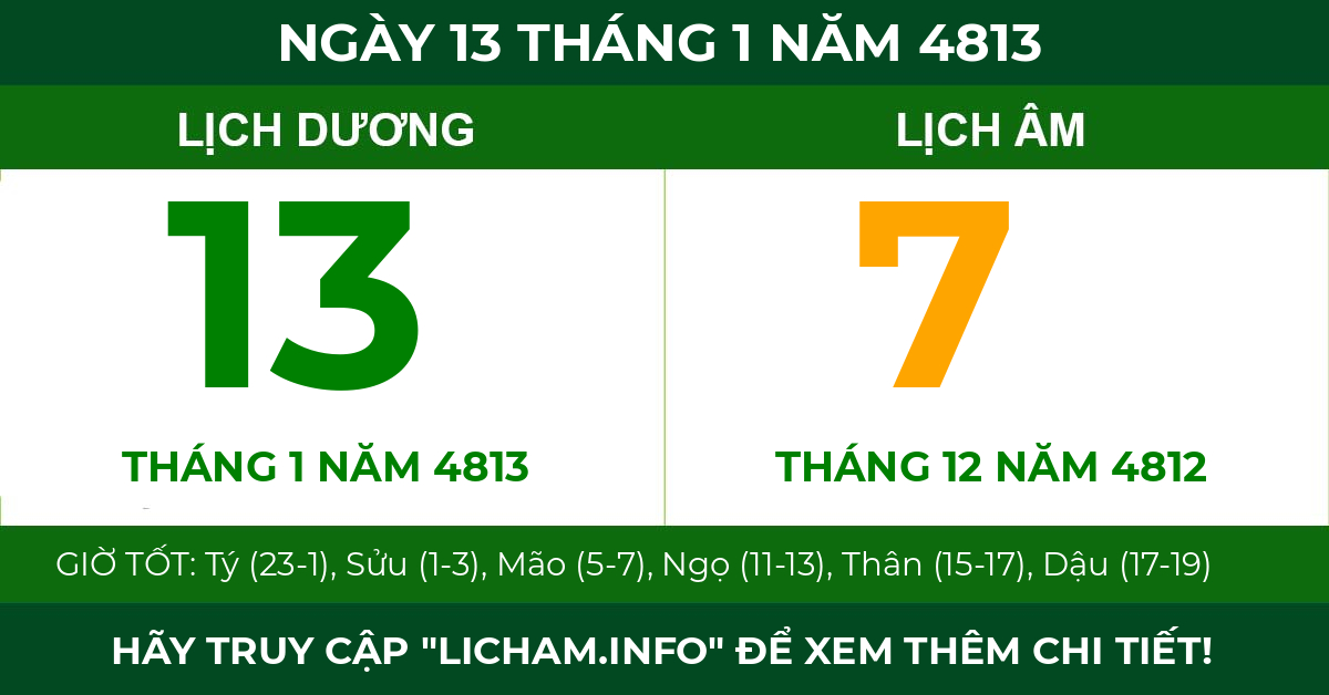 lịch âm ngày 13 tháng 1 năm 4813