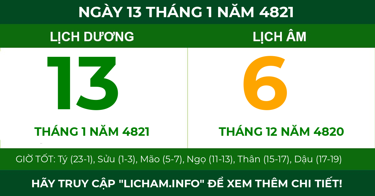 lịch âm ngày 13 tháng 1 năm 4821