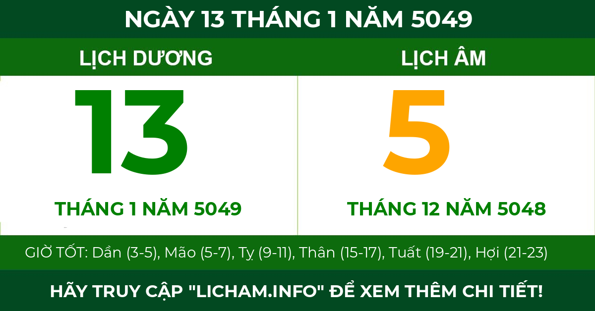 lịch âm ngày 13 tháng 1 năm 5049