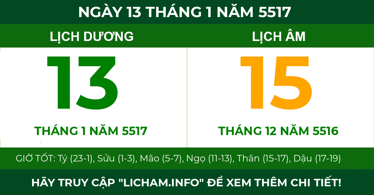 lịch âm ngày 13 tháng 1 năm 5517