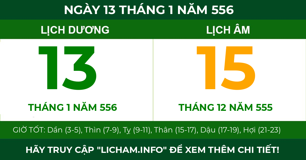 lịch âm ngày 13 tháng 1 năm 556