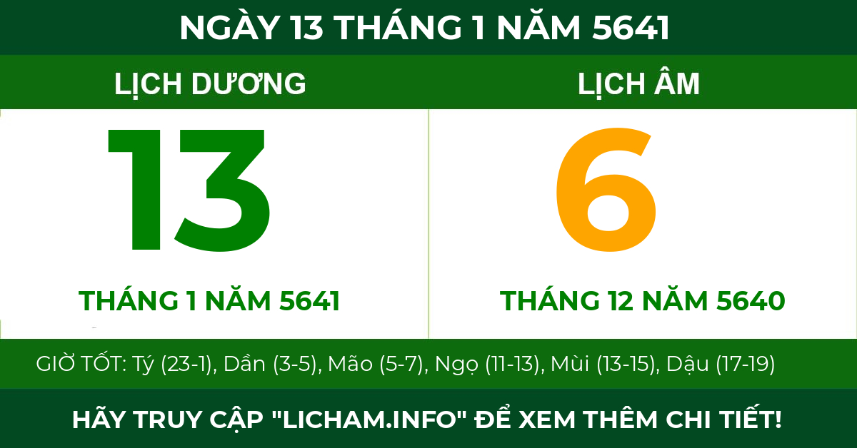 lịch âm ngày 13 tháng 1 năm 5641