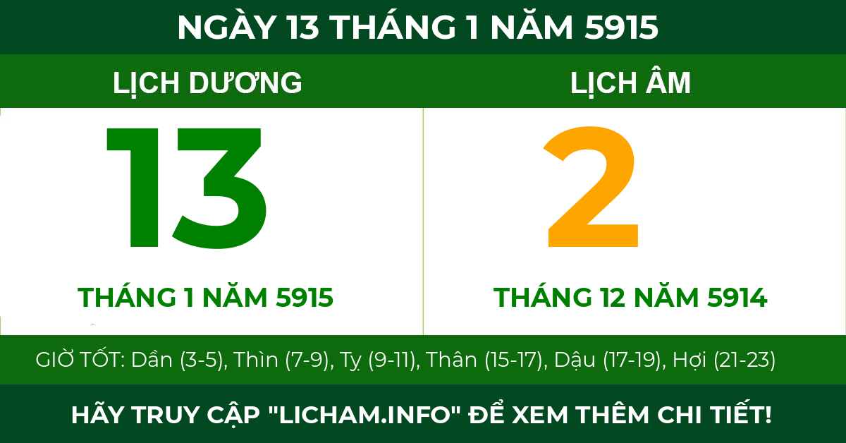 lịch âm ngày 13 tháng 1 năm 5915