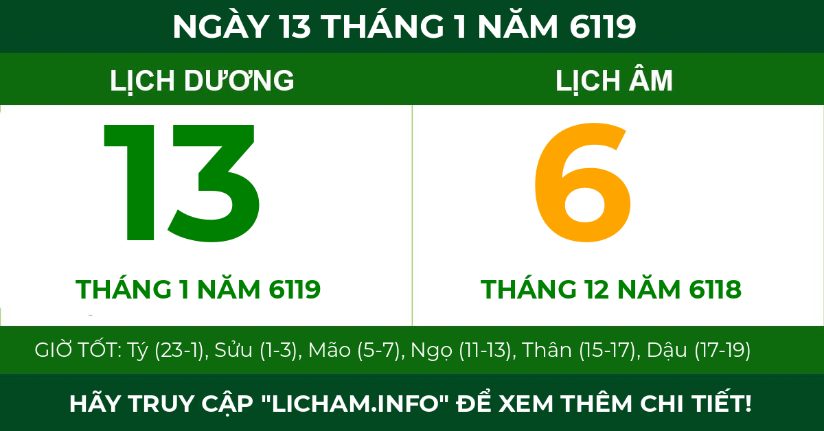 lịch âm ngày 13 tháng 1 năm 6119