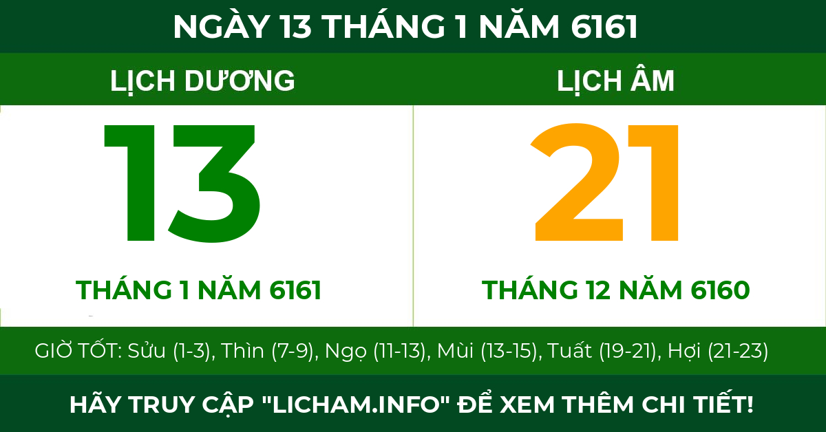 lịch âm ngày 13 tháng 1 năm 6161