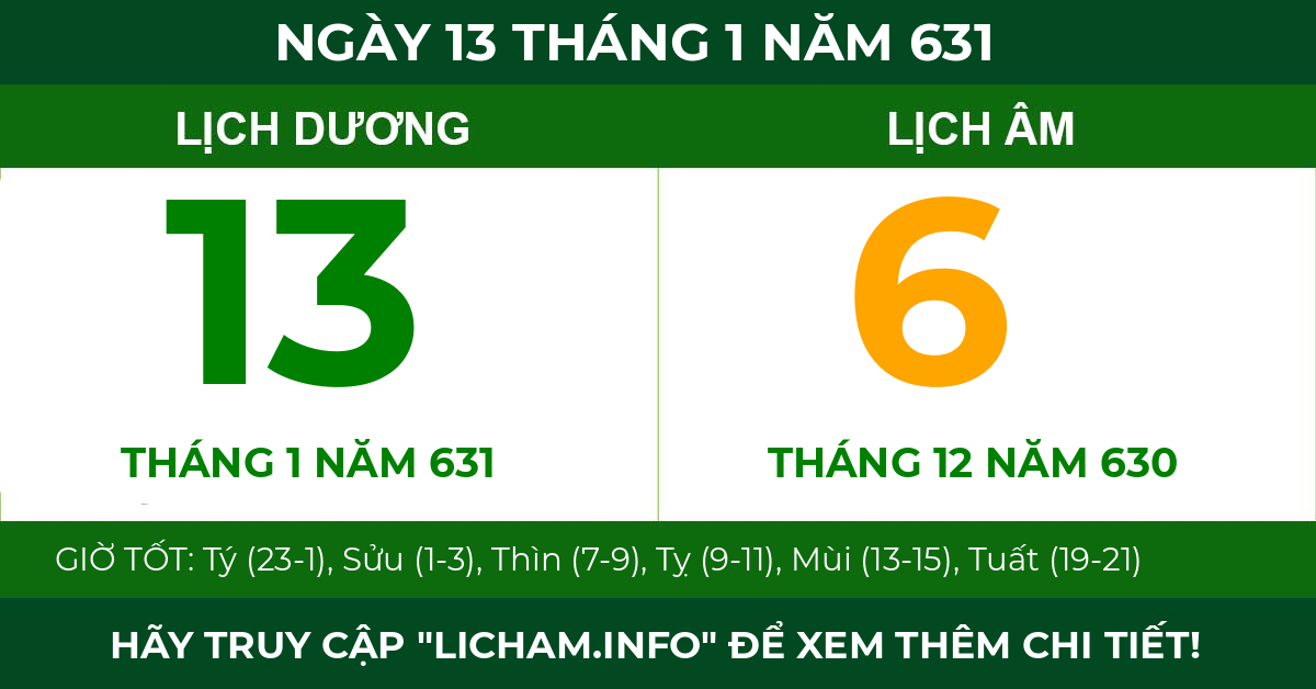 lịch âm ngày 13 tháng 1 năm 631