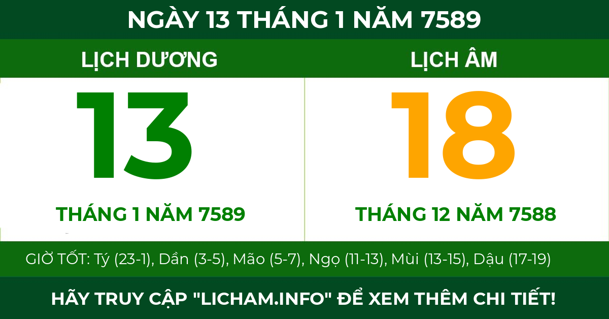 lịch âm ngày 13 tháng 1 năm 7589