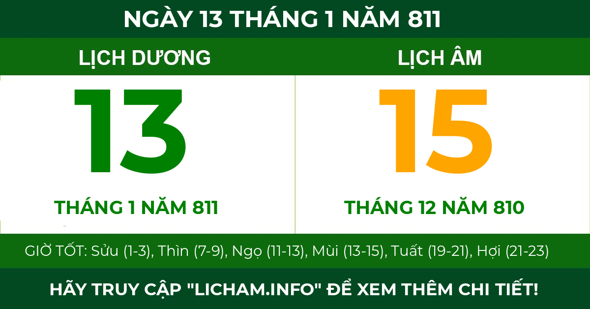 lịch âm ngày 13 tháng 1 năm 811