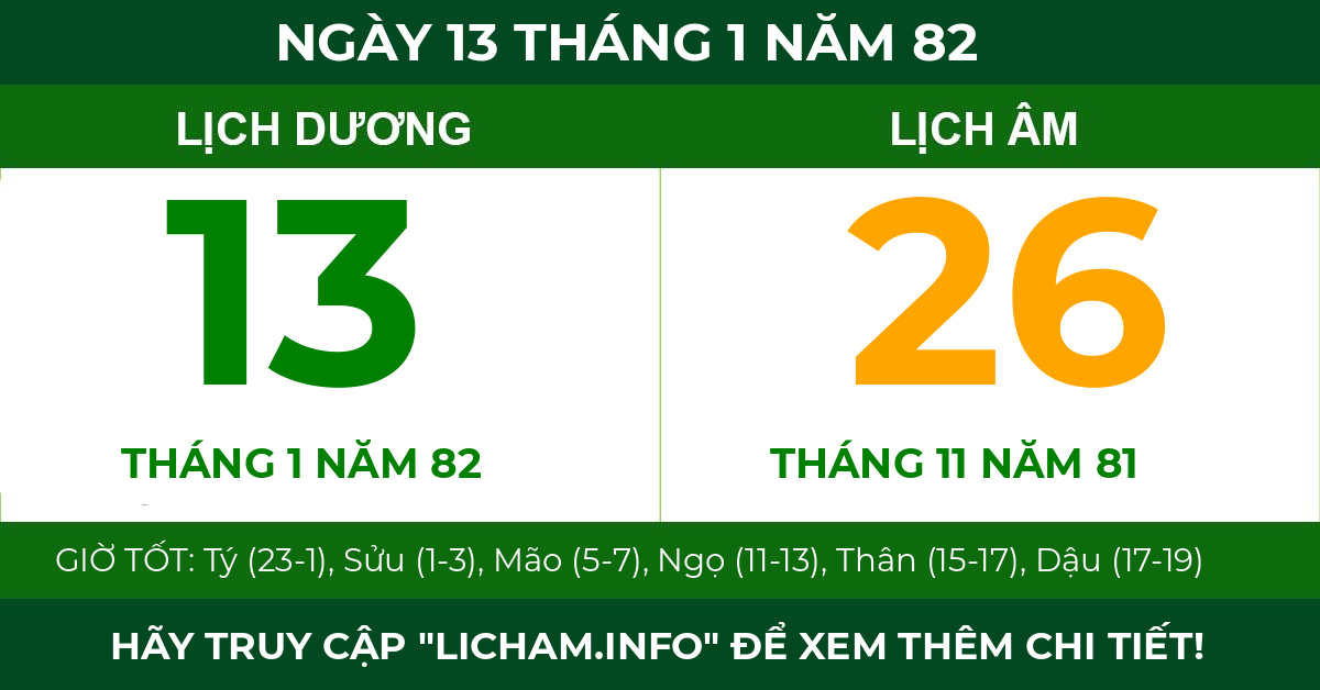 lịch âm ngày 13 tháng 1 năm 82