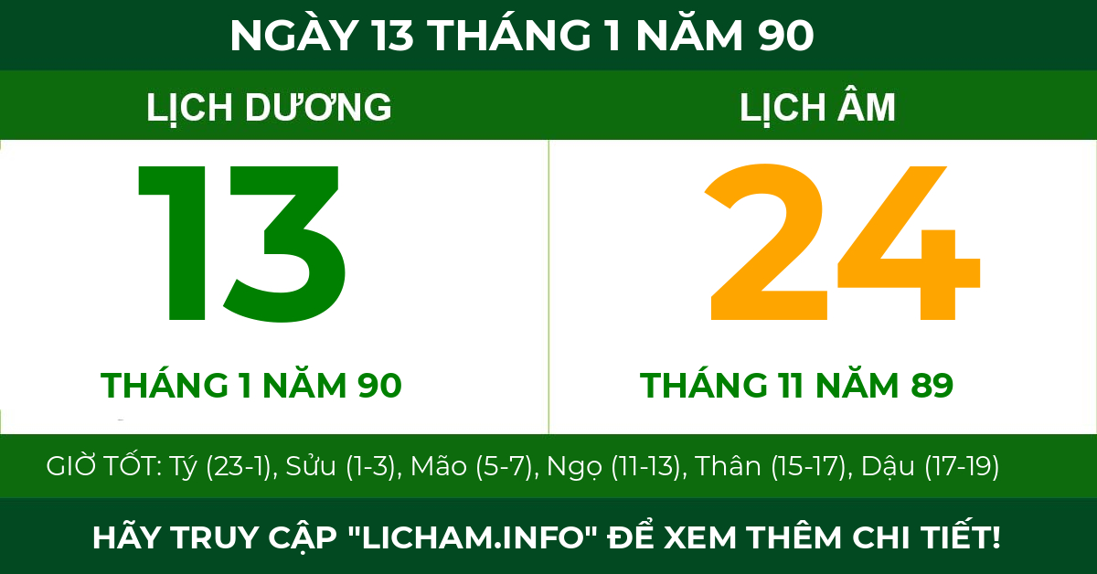 lịch âm ngày 13 tháng 1 năm 90
