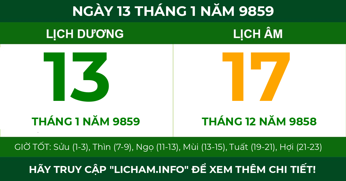 lịch âm ngày 13 tháng 1 năm 9859