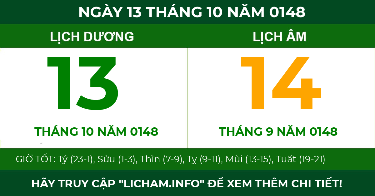 lịch âm ngày 13 tháng 10 năm 0148