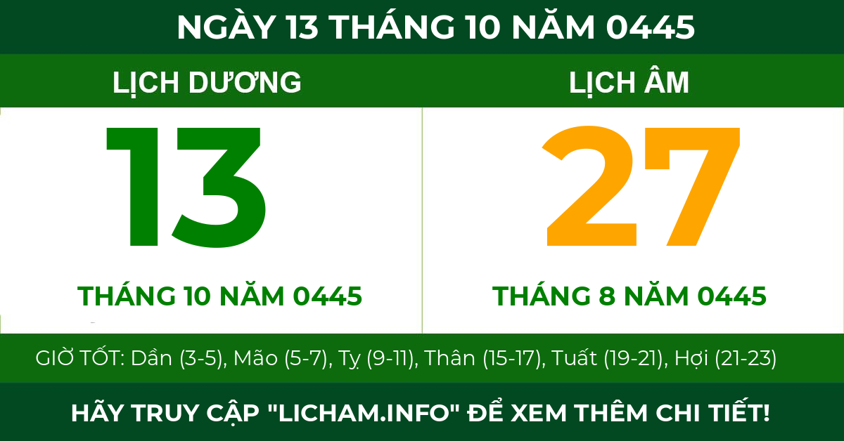 lịch âm ngày 13 tháng 10 năm 0445