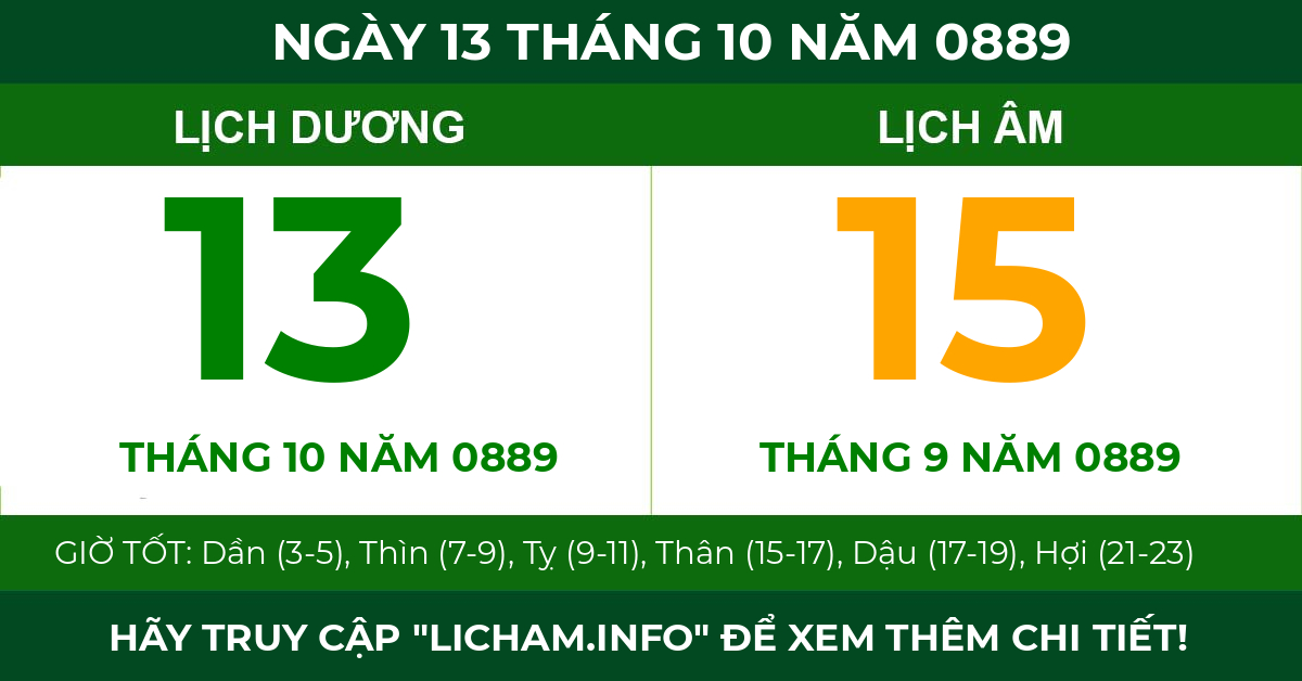 lịch âm ngày 13 tháng 10 năm 0889