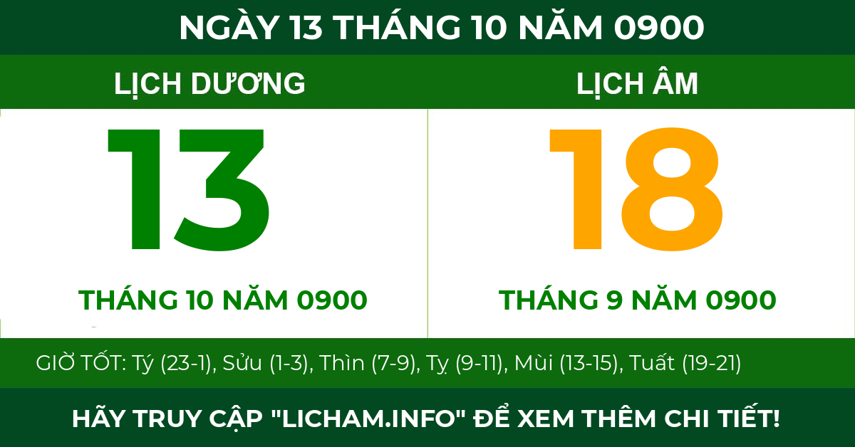 lịch âm ngày 13 tháng 10 năm 0900