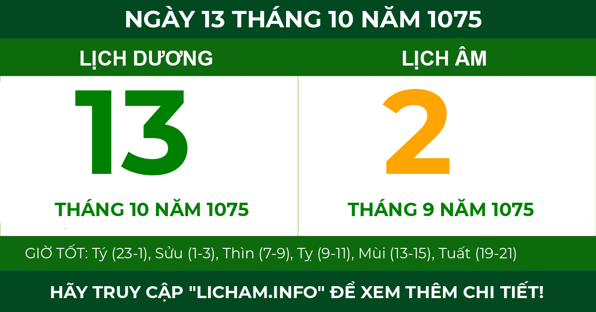 lịch âm ngày 13 tháng 10 năm 1075
