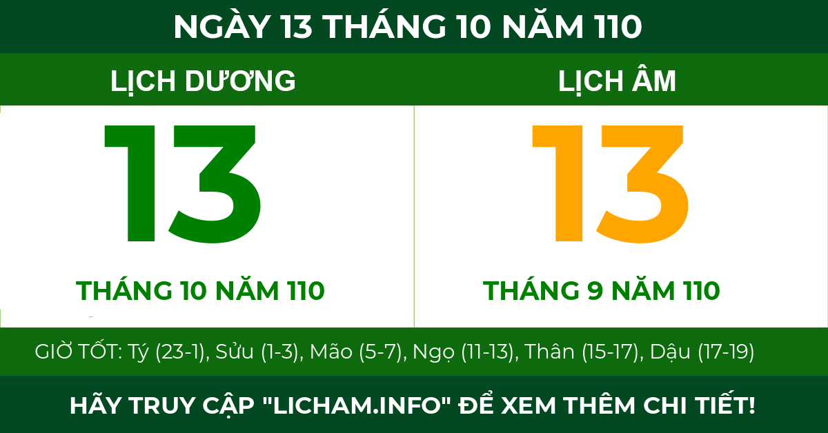 lịch âm ngày 13 tháng 10 năm 110