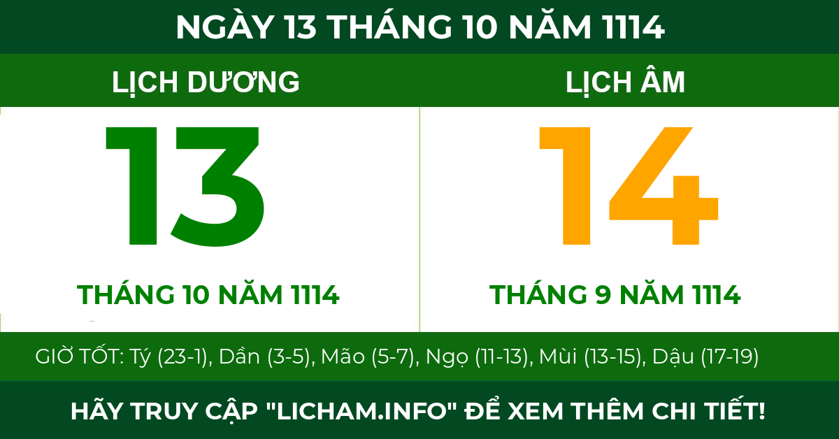 lịch âm ngày 13 tháng 10 năm 1114