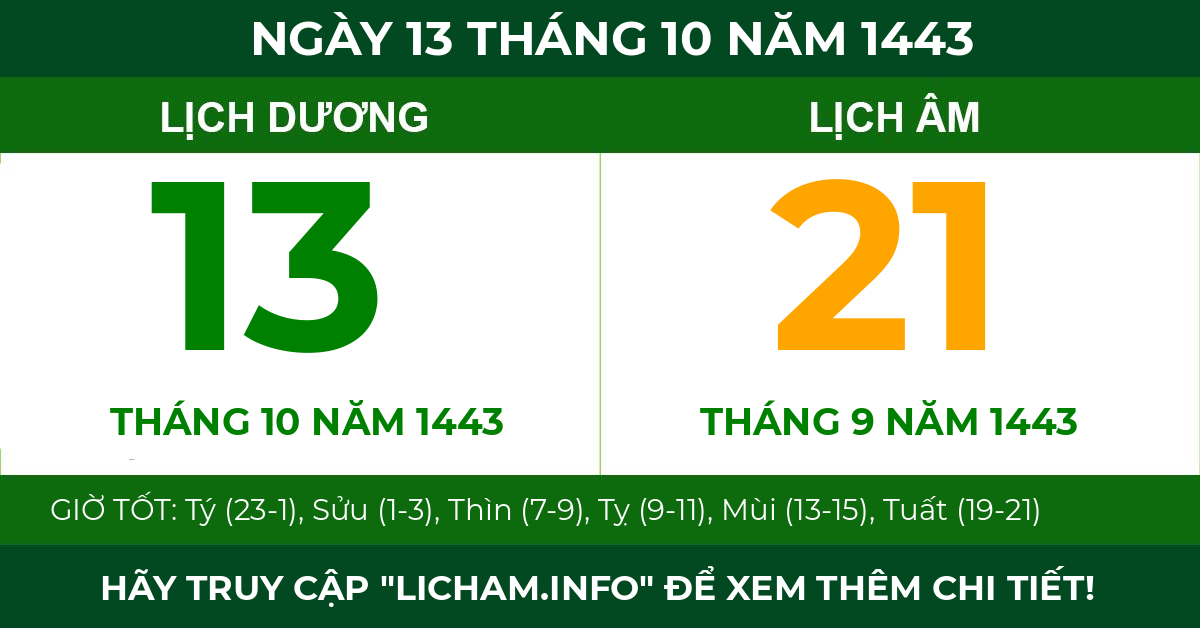 lịch âm ngày 13 tháng 10 năm 1443